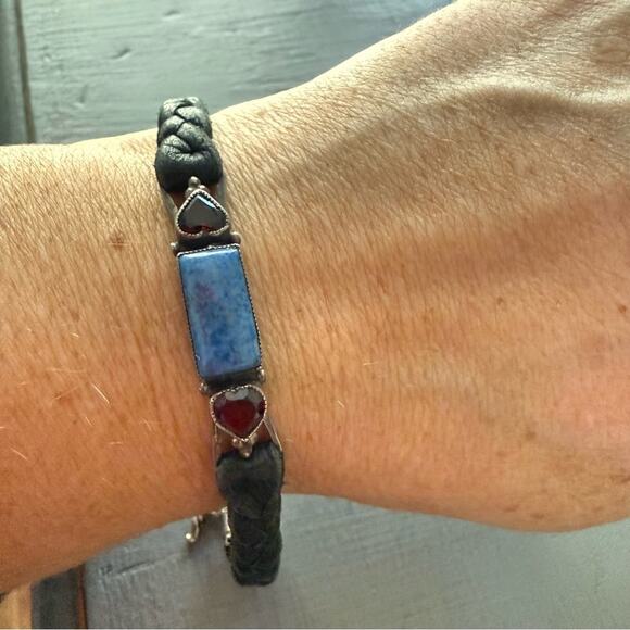 Leo Feeney Don Lucas Braided Leather Sterling Silver Blue Aventurine Bracelet - Picture 2 of 12